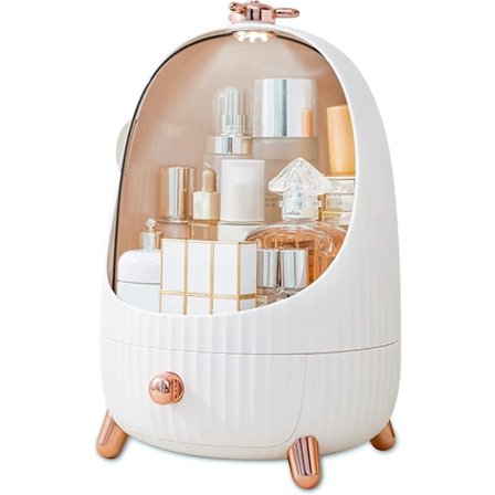 Makeup-arrangör med LED-ljuslådor, smyckeskrin i plast, dammtät förvaringslåda för hemmet, vit