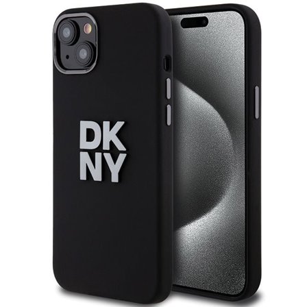 DKNY Liquid Silicone Metal Logo etui til iPhone 15 Plus / 14 Plus - sort