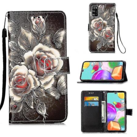 Kompatibel med Samsung Galaxy A41 Etui Læder Flip Wallet Cover Med Kortslot Holder Kickstand Mønster - Rose