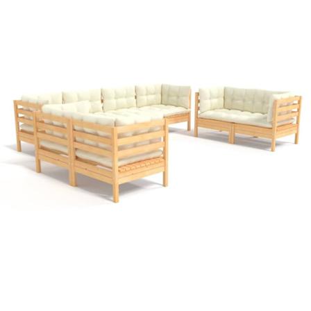Vidaxl Loungegrupp Med Gräddvita Dynor 8 Delar Massiv Furu Creme