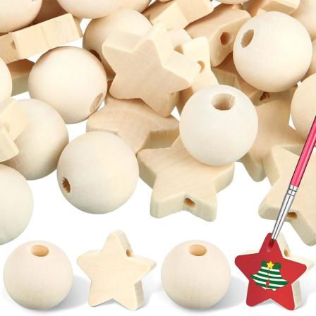 Oavslutade träpärlor Trästjärna pärlor Jul Lös hantverkspärla 120st