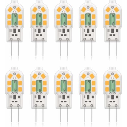 G4 2W LED-lamppu, 20W halogeenilamppujen vastine, lämmin valkoinen 3000K, 200Lm, 12x SMD, 12V AC/DC - 10 kpl [Energialuokka A+]