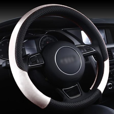 (Vit) Läder Sport Bilstyrskydd Halkfritt rattfläta för Audi A1 8X A2 A3 A4 A5 A6 Avant Interiördetaljer