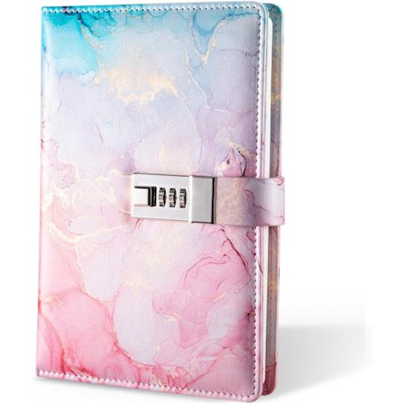 A5 Anteckningsbok Med Lås Dagbok Kombinationslås PU Läder Omslag Rosa Journal För Kvinnor Flickor