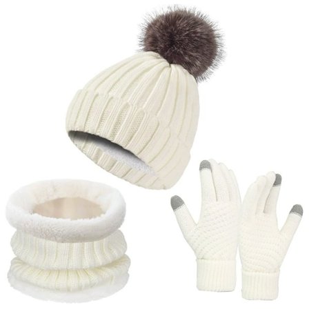 Strikket ull varm pluss fløyel tykk vinter skjerf hansker lue hals tredelt sett