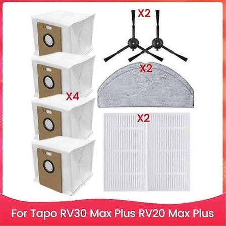 Sivuharja, suodatin, moppiliina ja pölypussit Tapo RV30 RV20 Max Plus -malleille
