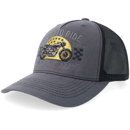 Born To Ride - Grå trucker Keps - Live Free Ride Hard Biker Charcoal/Black Mid A-frame Trucker @ Hatstore