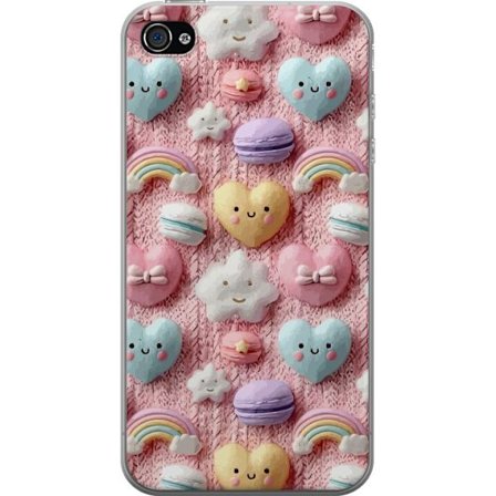 Kompatibelt Mobildeksel til Apple iPhone 4s Pastellmotiv med hjerter, skyer, regnbuer og makroner mot rosa bakgrunn i en søt drømmende stil.