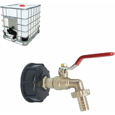 IBC-adapter med 1/2" S60X6 messingkugleventil, IBC-havevandtank, gevindtilpasningsventil reservedele