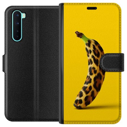 Kompatibelt Lommeboketui til OnePlus OnePlus Nord Banan med leopardmønster mot gult bakgrunn i en kreativ og leken design