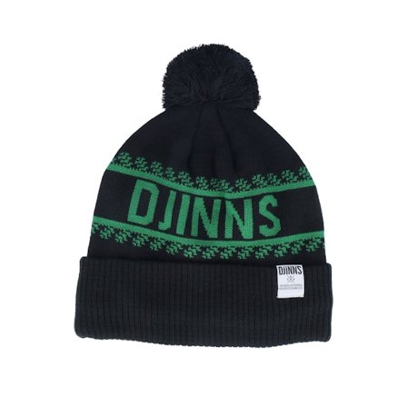 Djinns - Noir pom Bonnet - Bubble Beanie Winter Jacquard Black/Green Pom @ Hatstore