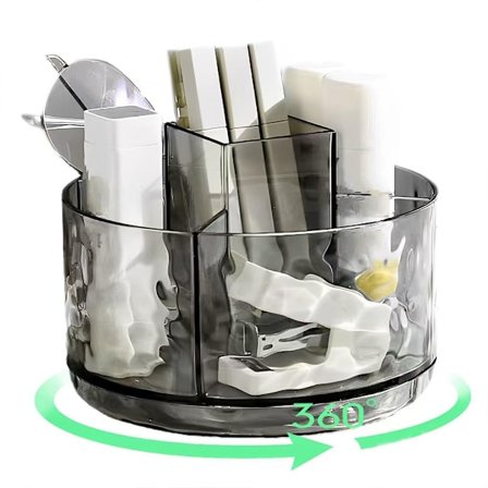 Roterende Penneholder til Skrivebord - Multi-Rum Organizer med 360° Rotation, Stilfuldt Lysegråt Bølgedesign, Funktionel Opbevaring f