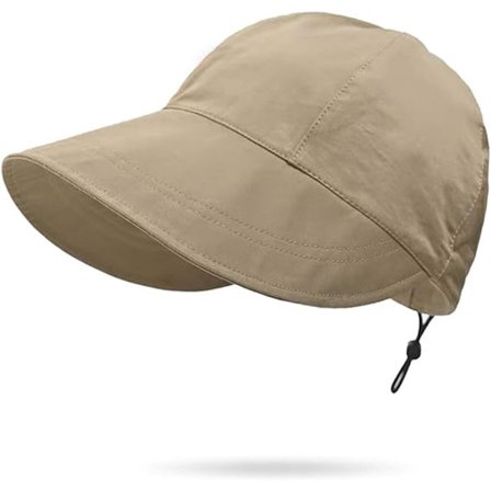 Solhatt med bred brem for kvinner - strandhatt - hodeomkrets 48-52 cm - khaki