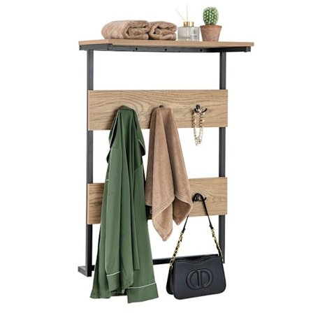 COSTWAY vægknagerække med 6 kroge og displayhylde, metalramme, til entré, soveværelse, badeværelse