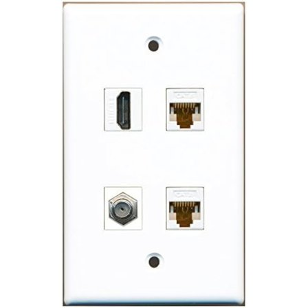 2025 Siste Modell - 1 Port HDMI 1 Port Koaksialkabel TV - F-Type 2 Port Cat6 Ethernet Hvit Veggplate Hvit