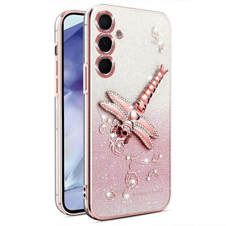 KADEM Suojakotelo Samsung Galaxy A35 5G:lle, perhoskorento-jalusta, TPU, kukkia, glitter-puhelinkuori