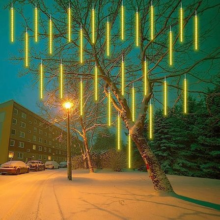 Meteor Shower Light 80cm 10 rör 720 LED Shower Meteor Lights Led Bright Firefly Lights Deco för bröllop fest kväll hem träd gran trädgård, gul
