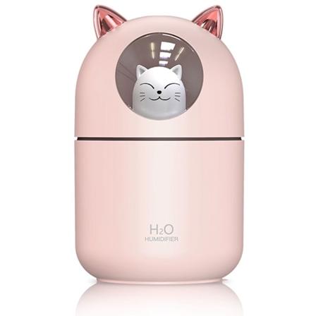300 ml USB-ilma kostutin, viileä sumu, sumutin, värillinen lamppu, söpö kissa, mini-aromadiffuusori, kostutin, vaaleanpunainen