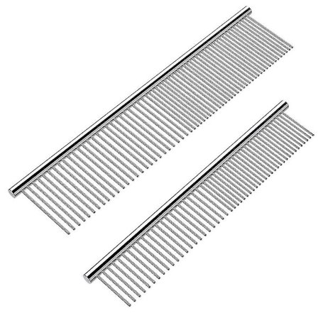 2-pack hundkammar med rundade ändar i rostfritt stål, kattkam för att ta bort tovor och knutar, professionellt verktyg för pälsvård, katt och andra 