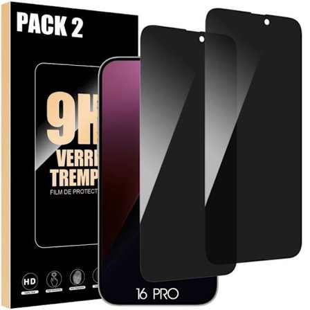 2 Anti-Spy Hærdet Glas til iPhone 16 Pro, skærmbeskytter