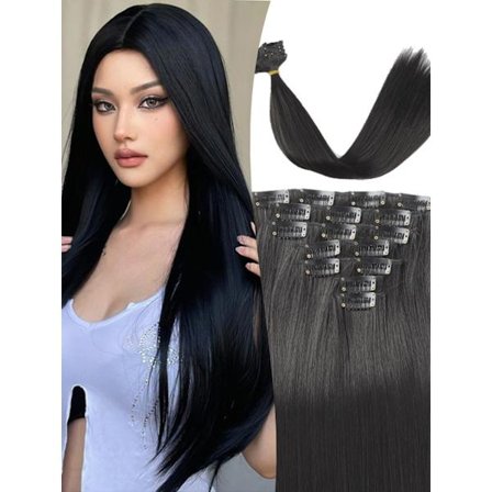 24 tum 16 klipp i hårförlängningar Lång rak frisyr Syntetiskt blond svart hårstrån Värmebeständigt löshår