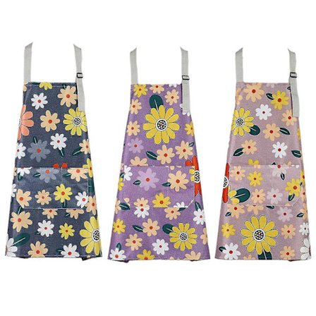 3 stk Justerbart Ermeløst Matlagingsforkle med Blomstermønster, Kjøkkenforkle for Baking, Hagearbeid og Rengjøring