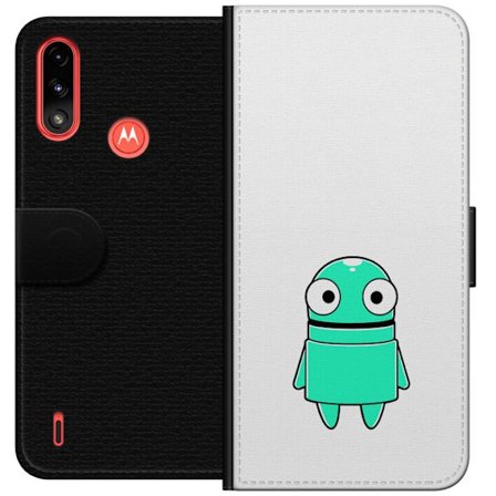 Kompatibelt Plånboksfodral till Motorola Motorola Moto E7 Power Turkos tecknad figur med stora ögon och glad karaktär i enkel illustration