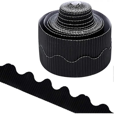 15M Korrugerad Papperskantlist för Klassrumsdekorationer, Svart Kant - Kompatibel med Skolinredning[YDE]