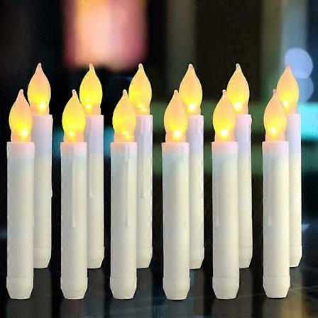 LED Lys - Lange Menorah Lys - Sæt med 12 Flammeløse Lys AA Batteridrevne Lys 16,5X2 cm lysstyrke