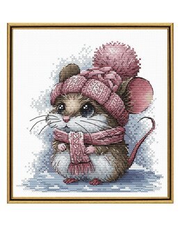 Broderikit Billede Lille mus med vinterhat - AVA Stitch