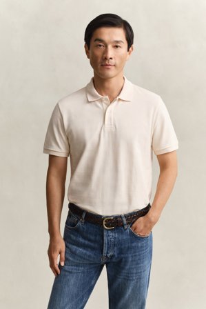 GANT Herren Strukturiertes Poloshirt mit Streifen (S) Weiß