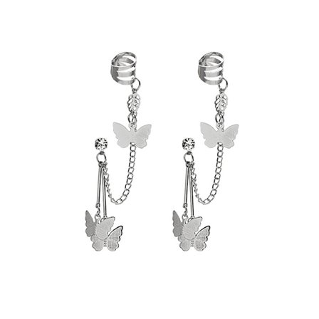 Kvinnors manschettkedjeörhängen, manschett tofsar örhängen fjäril, öra