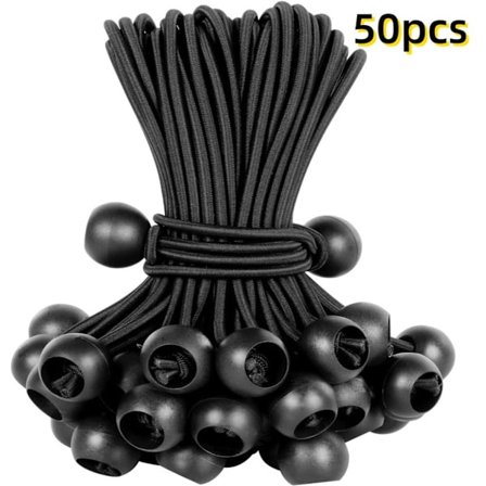 50-pakning - Elastisk snor - 6-tommers kraftig imitasjon elastisk snor med kule - (Svart)