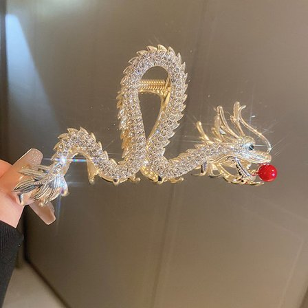 Stil Dragon Shape Hårklämma Mode Röd Bead Alloy Rhinestone