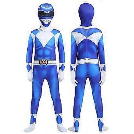 Mighty Morphin Power Rangers Cosplay Kostym Jumpsuit Bodysuit Party Maskerad Set för Män Kvinnor (120 Blå)