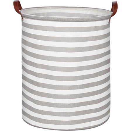 Sammenklappelig vasketøjskurv med håndtag - Grå stribet 40x50cm, Stor