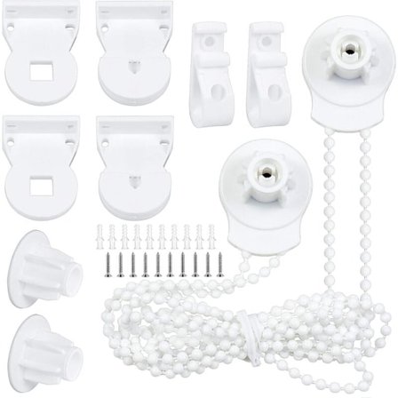 25 mm Rullegardinsbeslagssæt med plastikbeslag, kædetræk, P-clips og sikkerhedsskruer, 2-pak