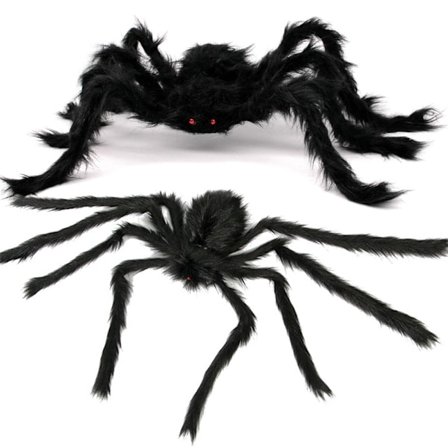 2 Stycken Halloween Utomhusdekorationer Fluffiga Spindlar, 76 cm Stor Svart Spindel, 251 cm Spindelnät för Maskerad Trädgård Gård Spökhus Veranda