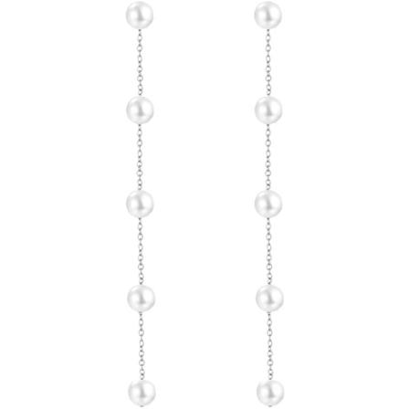 925 Sterling Sølv Trådøreringer Perle Ball Drop Lang Kjede Ørepynt for Kvinner og Jenter