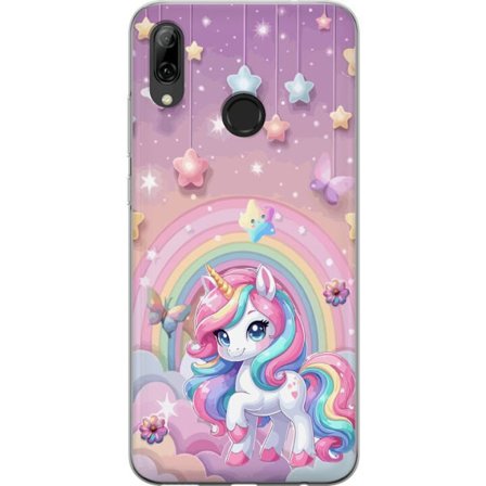 Kompatibelt Mobildeksel til Huawei P smart 2019 Magisk enhjørning med regnbue manke, stjerner og sommerfugler mot en pastellhimmel med skyer