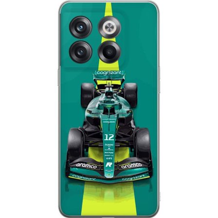 Yhteensopiva Puhelinkuori OnePlus OnePlus 10T Aston Martinin Formula 1 -auto vihreässä kilpailumuotoilussa, jossa on moderni studiosentuntma