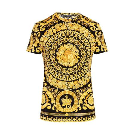 Versace T-shirt with Baroque pattern , Zwart , Heren , Maat: XL