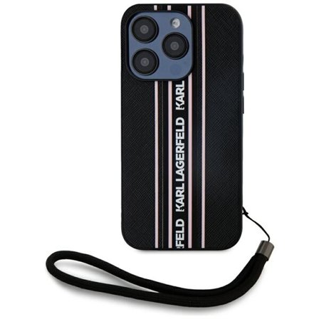 Karl Lagerfeld Saffiano Athleisure Stripes Cord iPhone 15 Pro taske - Pink