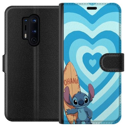 Yhteensopiva Lompakkokotelo OnePlus 8 Pro Hauska piirretty kuva Stitchistä surffilaudan kanssa ja sinisillä sydämillä