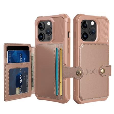 Elegantti lompakkokotelo ylellisest PU-nahasta iPhone 15 Prolle Pink gold