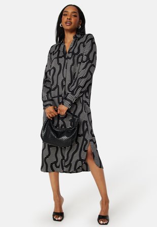 VERO MODA Daisy L/S V-Neck Calf Dress Black AOP: Hia Klær