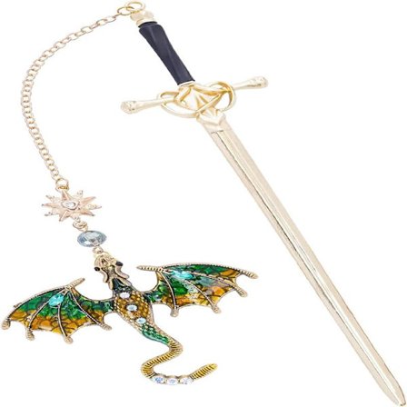 Fantasy Drak Svärd Bokmärke - Guldgrönt Bokmärke Läspresent Metall Bokmärke med Två Vingar Drakhänge Fantasy Bokmärke Studentpresent