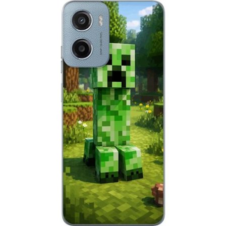 Kompatibelt Mobilskal till Motorola Motorola Moto G05 Block-baserad Creeper-figur i en grön pixell värld, ikonisk spelillustration för barnrum, gam
