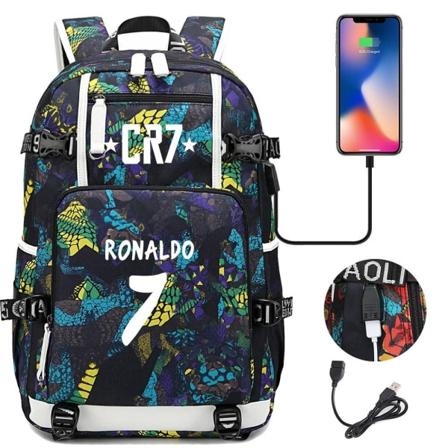 Football Star CR7 USB-opladningsrygsæk Skoletaske Travel Notebook Laptoptasker til børn-studerende - Perfet style 8