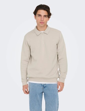 ONLY & SONS Onsceres 1/4 Zip Sweat Polo - Cream - XL